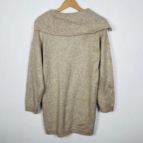 ASOS Oversized Tan Neutral Shawl Turtle Neck 1/4 Zip Knit Sweater | X-Small - Picture 6 of 10
